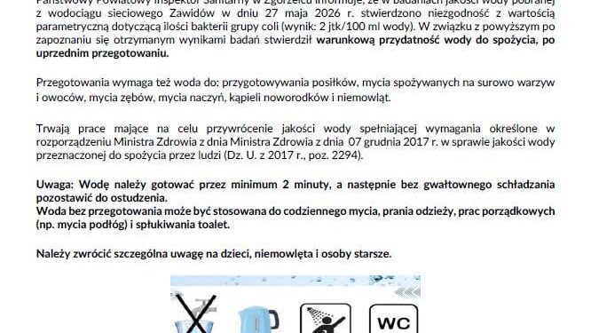 PILNE: Sanepid wydał komunikat dotyczący jakości wody z wodociągu Zawidów