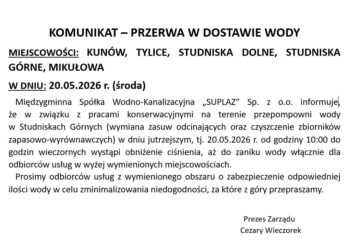 Suplaz: Dziś prace na sieci. Przerwa w dostawie wody w kilku miejscowościach