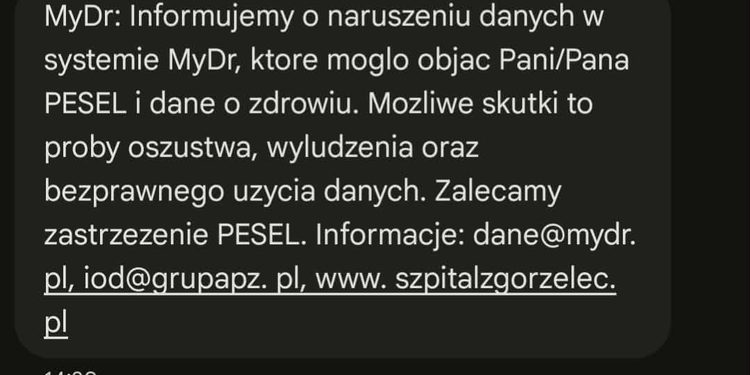Dostałeś takiego SMS-a? Pacjenci, w tym ze zgorzeleckiego szpitala, ostrzegani o wycieku danych